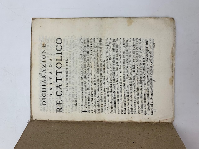 Dichiarazione fatta dal Re Cattolico lì 25 Decembre 1718